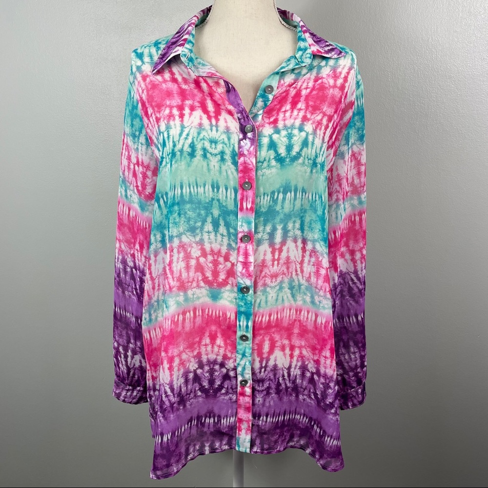 Erin London || Tie Dye Button Down Tunic Blouse